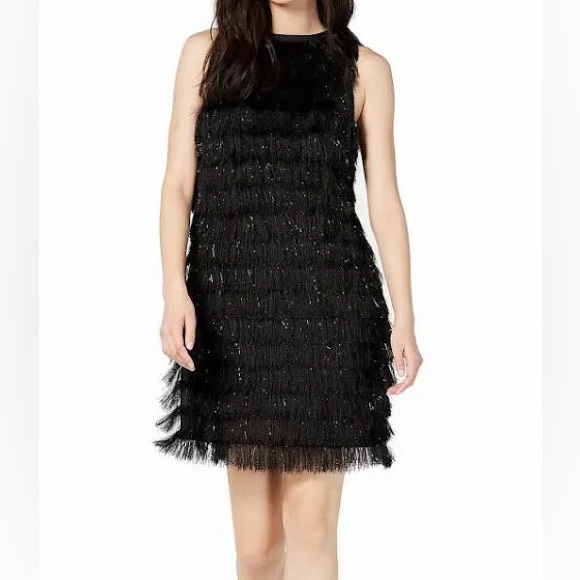 Avec Les Filles Dresses & Skirts - Avec Les Filles Metallic Fringe Black Cocktail Party Club Short Mini Dress